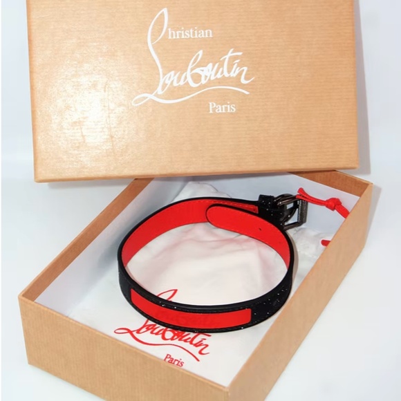 Christian Louboutin ''Loubicollar'' Glitter Calfskin Dog Collar - Picture 7 of 9